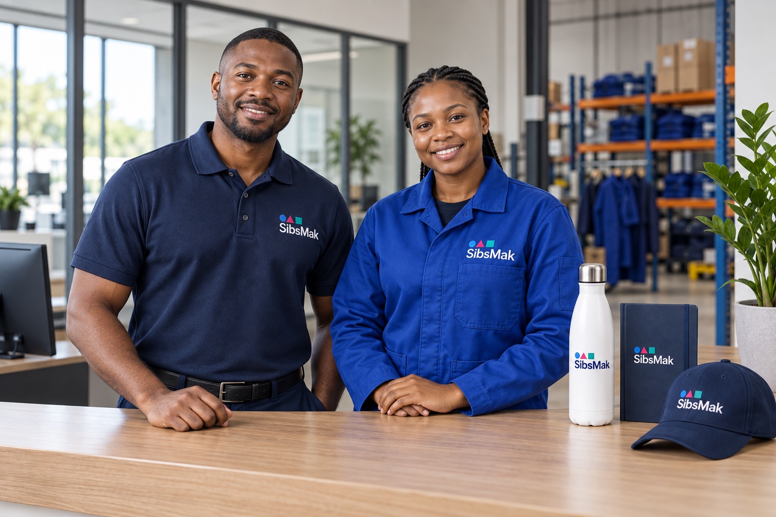 AI-generated SIBSMAK workwear and corporate clothing scene